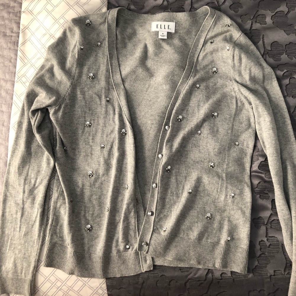 Elle Embellished Gray Cardigan Sweater